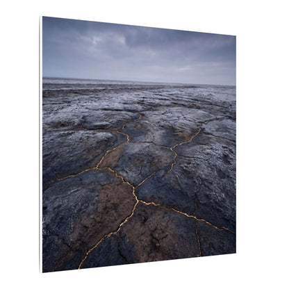 Dark Japandi Cracked Earth in Overcast | Dark Texture Canvas Art