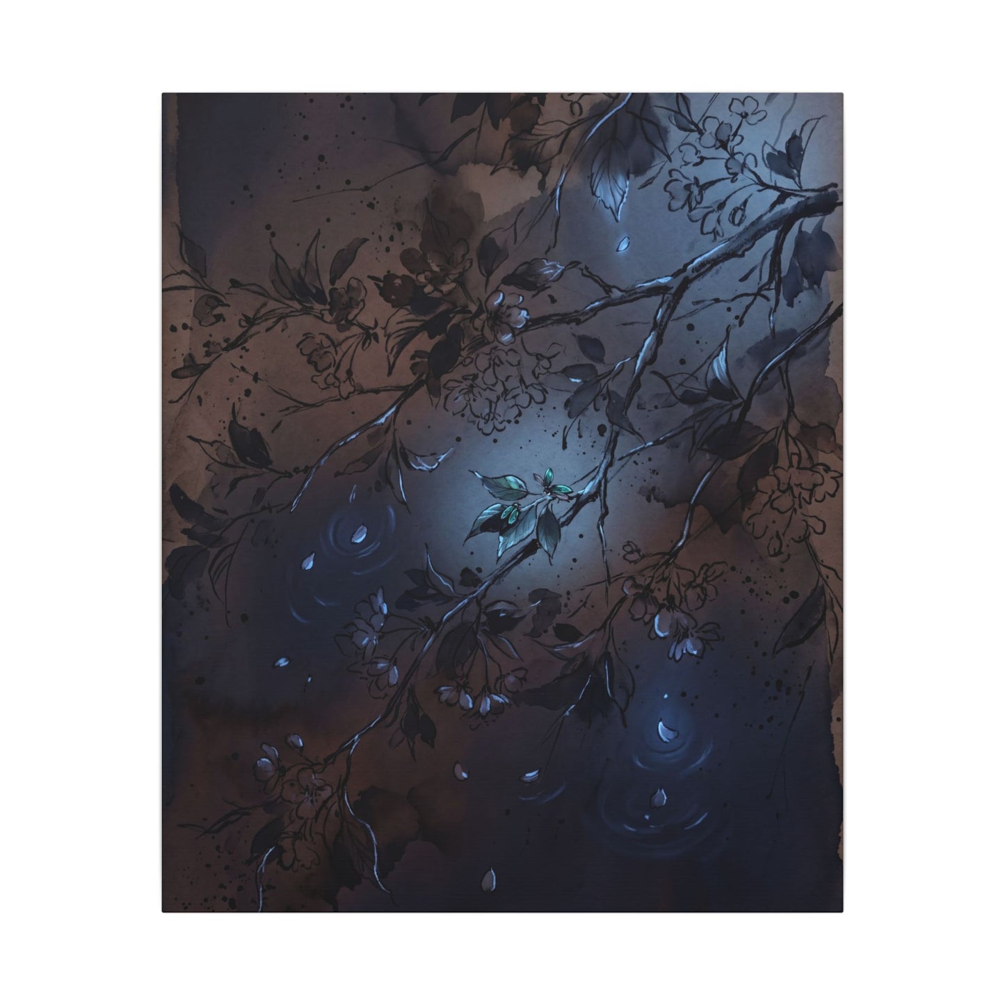 Bold Cherry Blossom Canvas Art - Charcoal Ink Dark Japandi