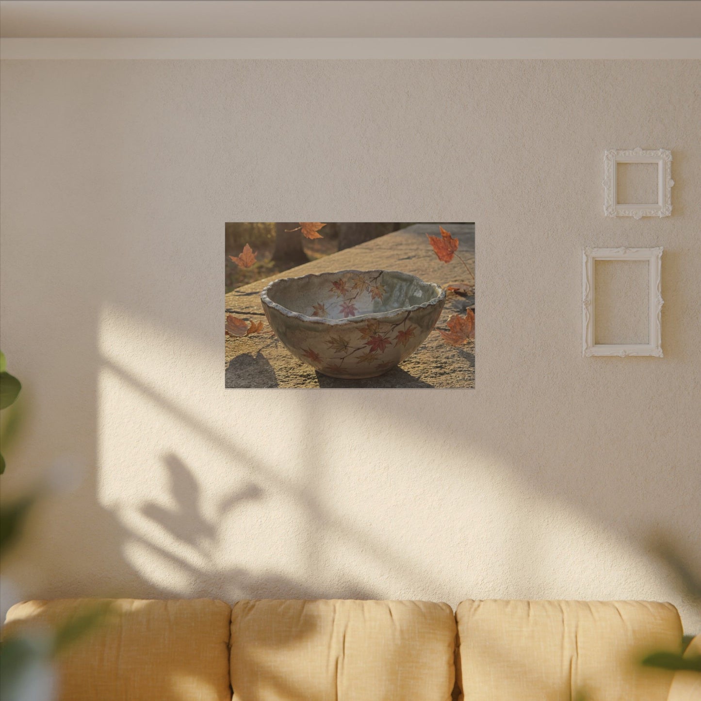 Japandi Ceramic Bowl in Golden Hour | Japanese Pattern Canvas Art