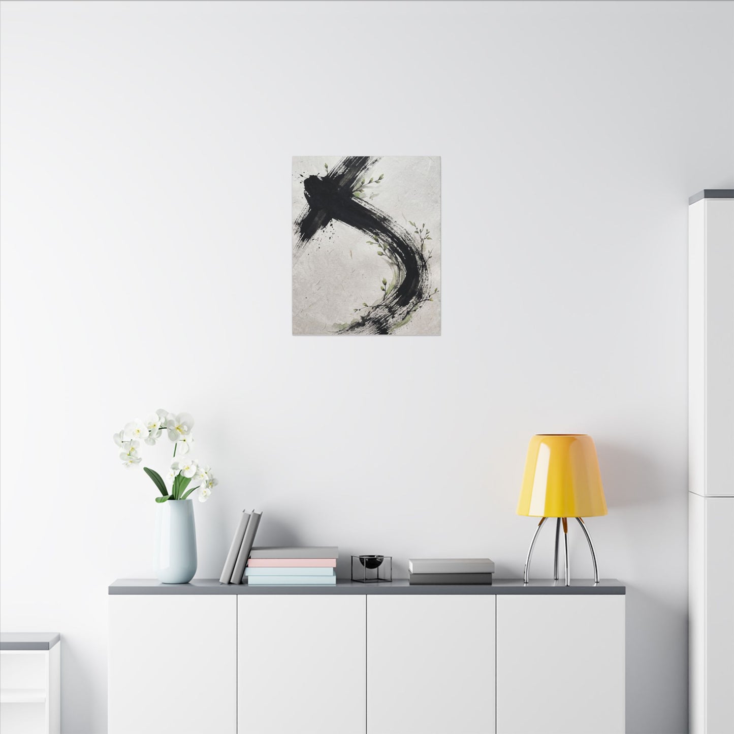 Ink Brushstroke Spring Canvas Art | Dark Japandi Sophisticated Design