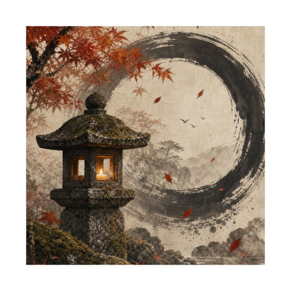 Autumn Stone Lantern Enso Wall Art Print | Serene Decor