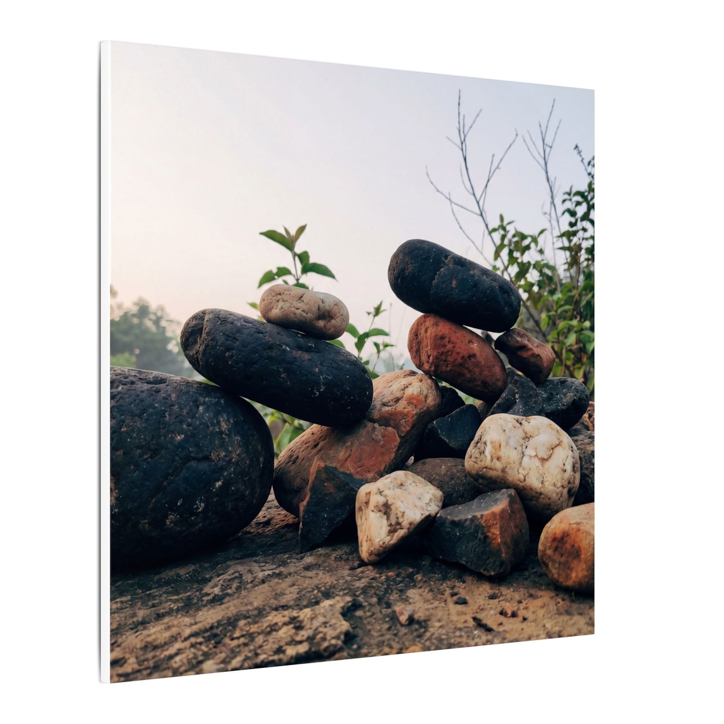 River Stones Canvas Art | Spring Kintsugi Broken Beauty Art