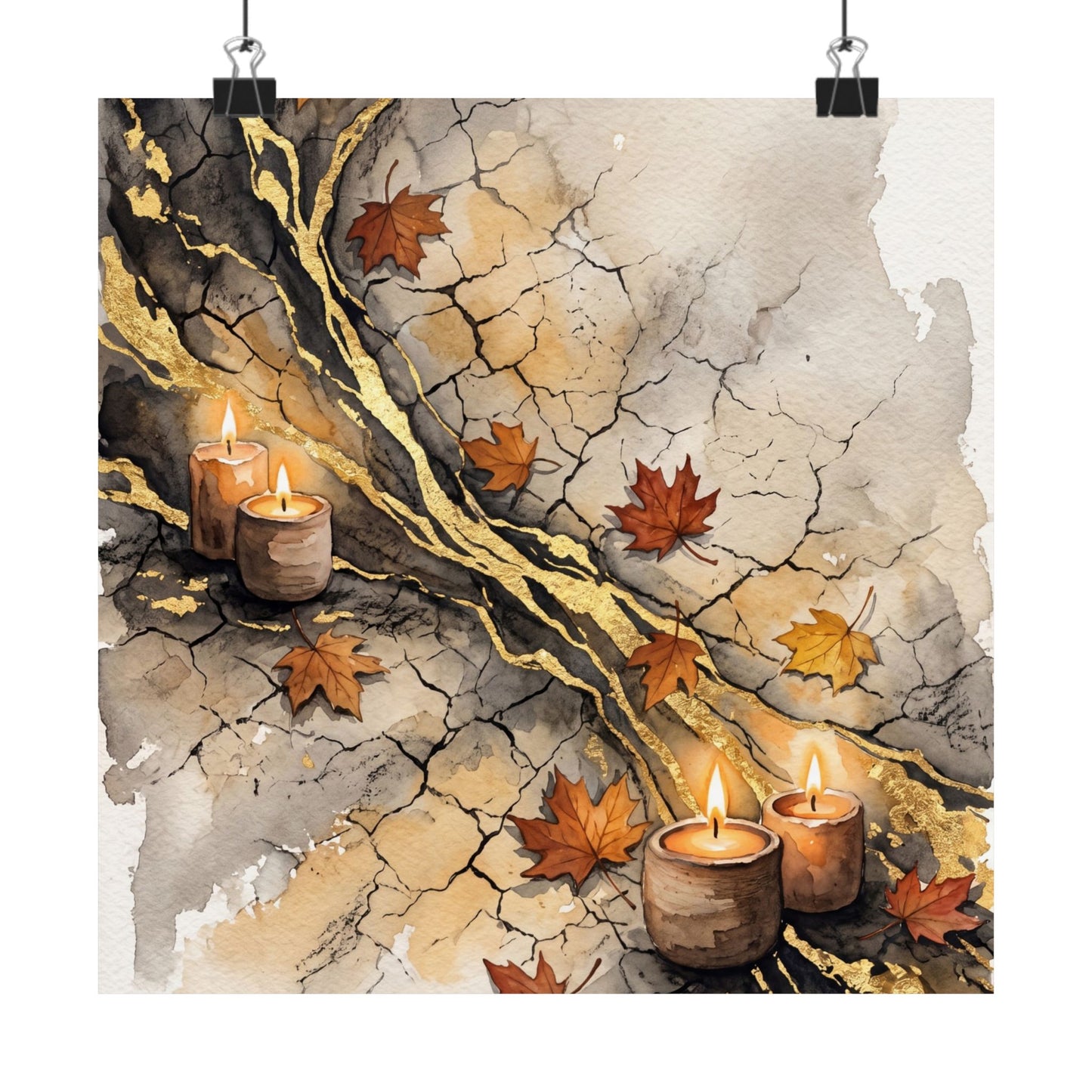 Japandi Cracked Earth in Candlelight | Watercolor Wall Art Print