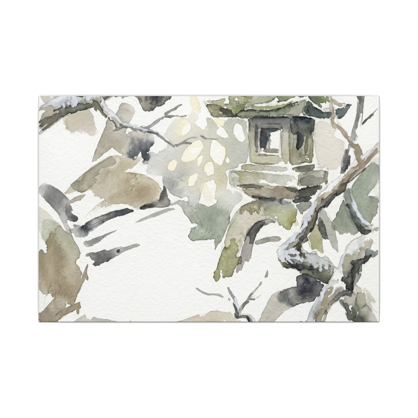 Elegant Stone Lantern Canvas Art - Watercolor Japandi