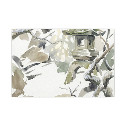 Elegant Stone Lantern Canvas Art - Watercolor Japandi