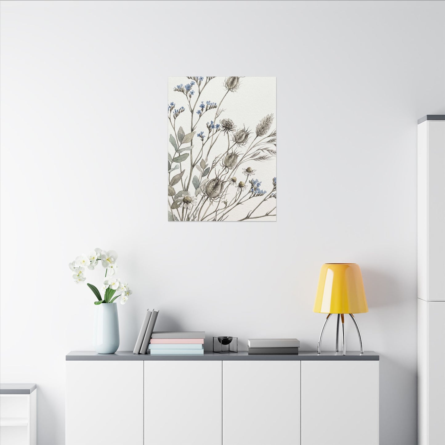 Dried Flowers Canvas Art | Summer Japandi Watercolor Art