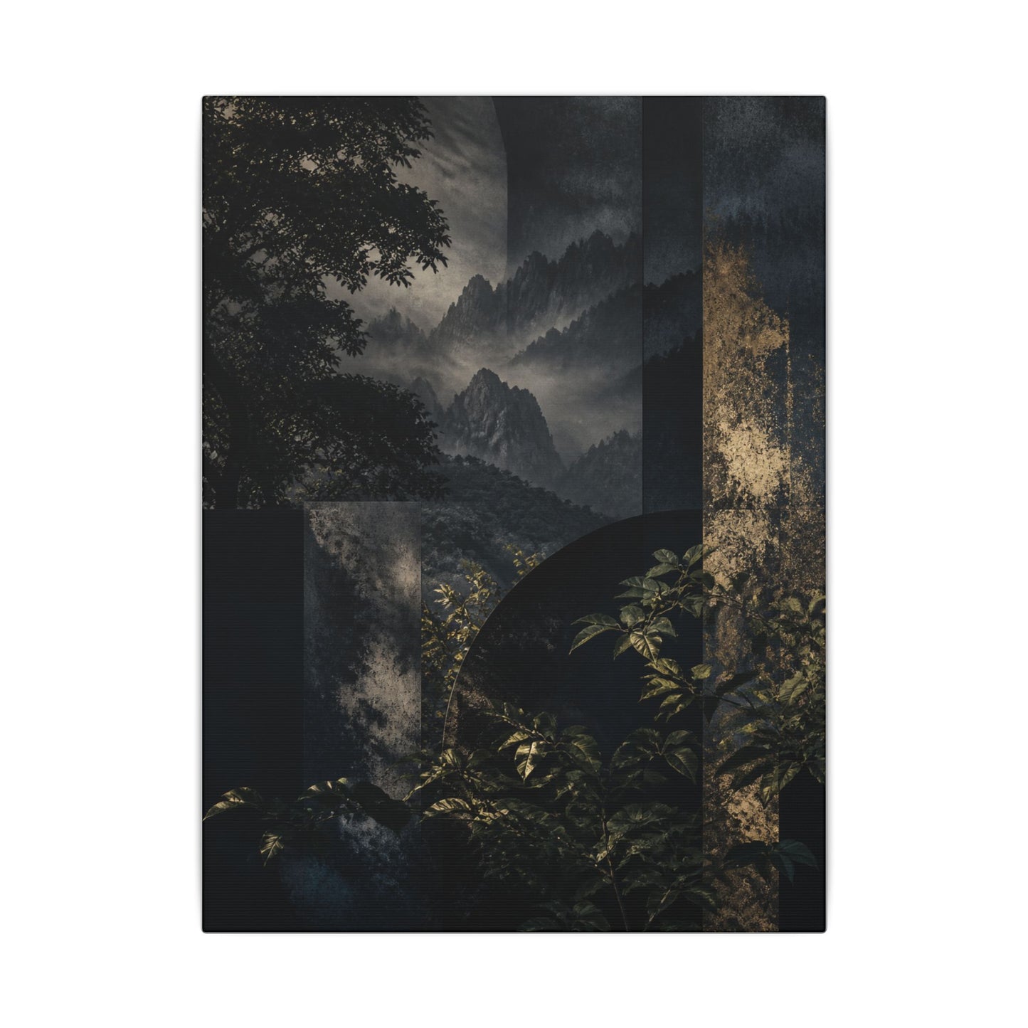 Mountain Mist Summer Canvas Art | Dark Japandi Atmospheric Design
