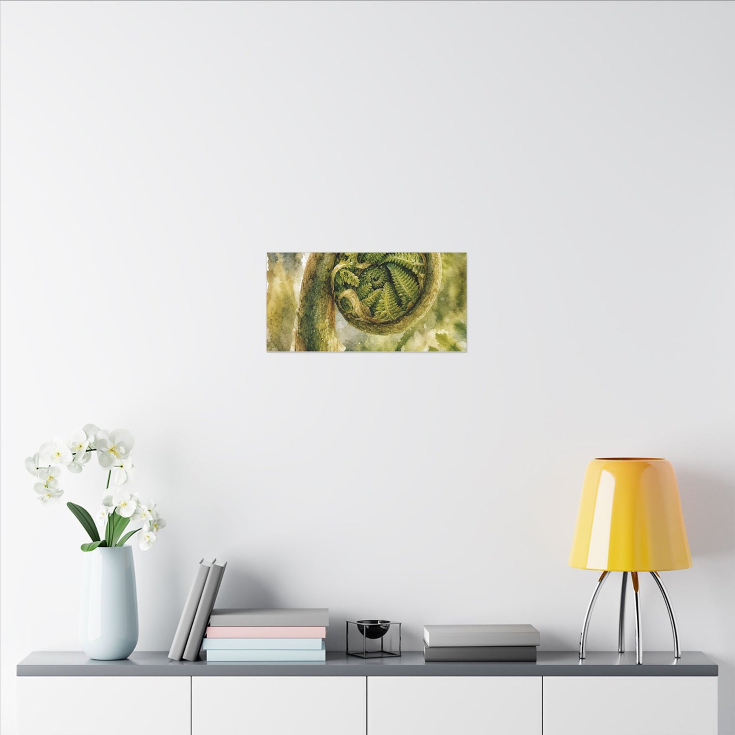 Japandi Fern Unfurling in Dappled | Watercolor Canvas Art