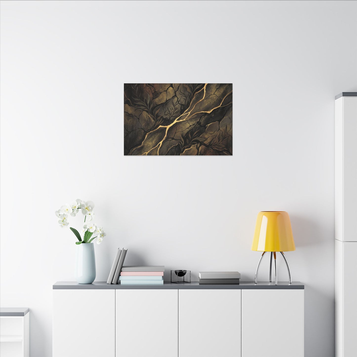 Cracked Earth Charcoal Ink Canvas Art | Bold Dark Japandi Art