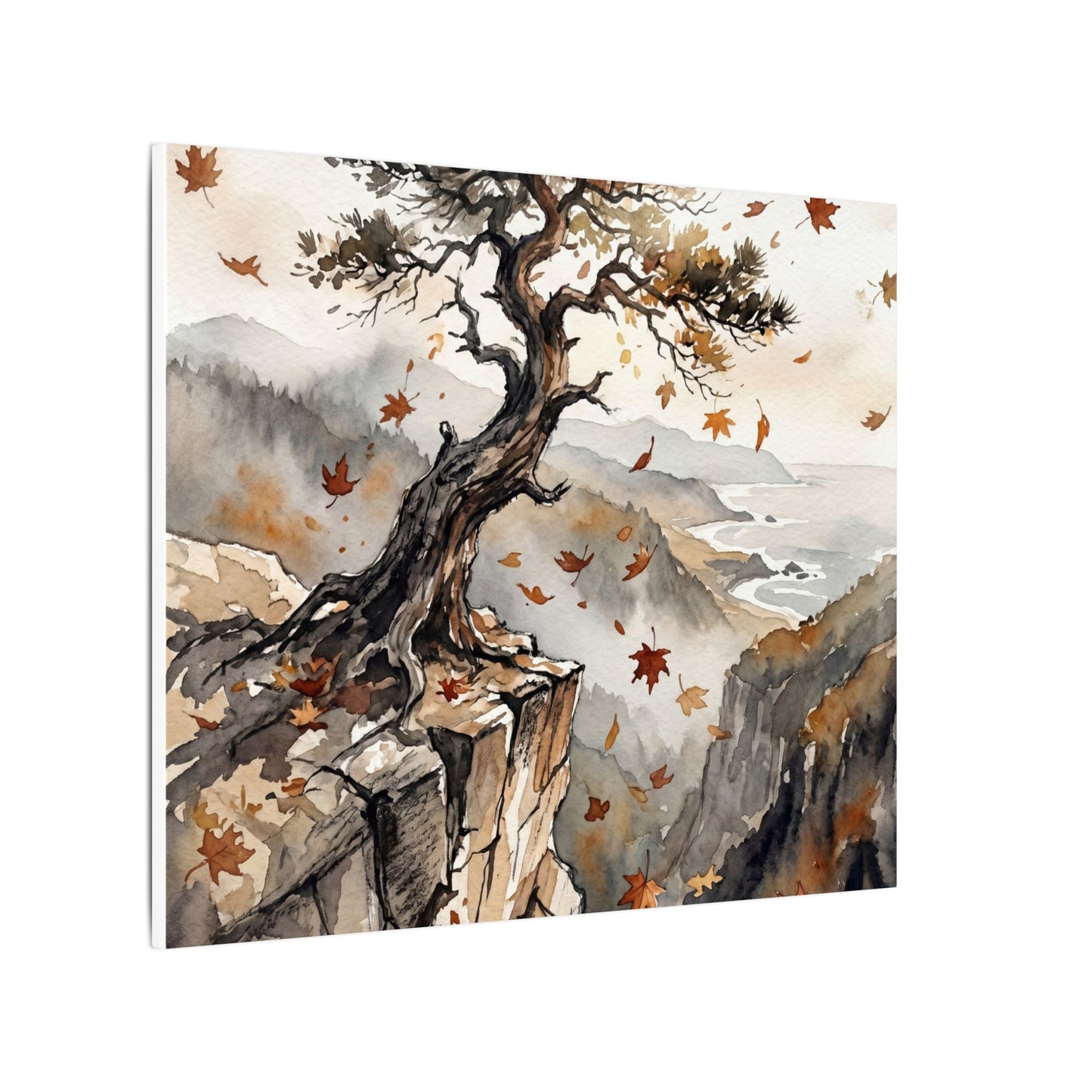 Autumn Pine Tree Watercolor Canvas Art | Warm Decor