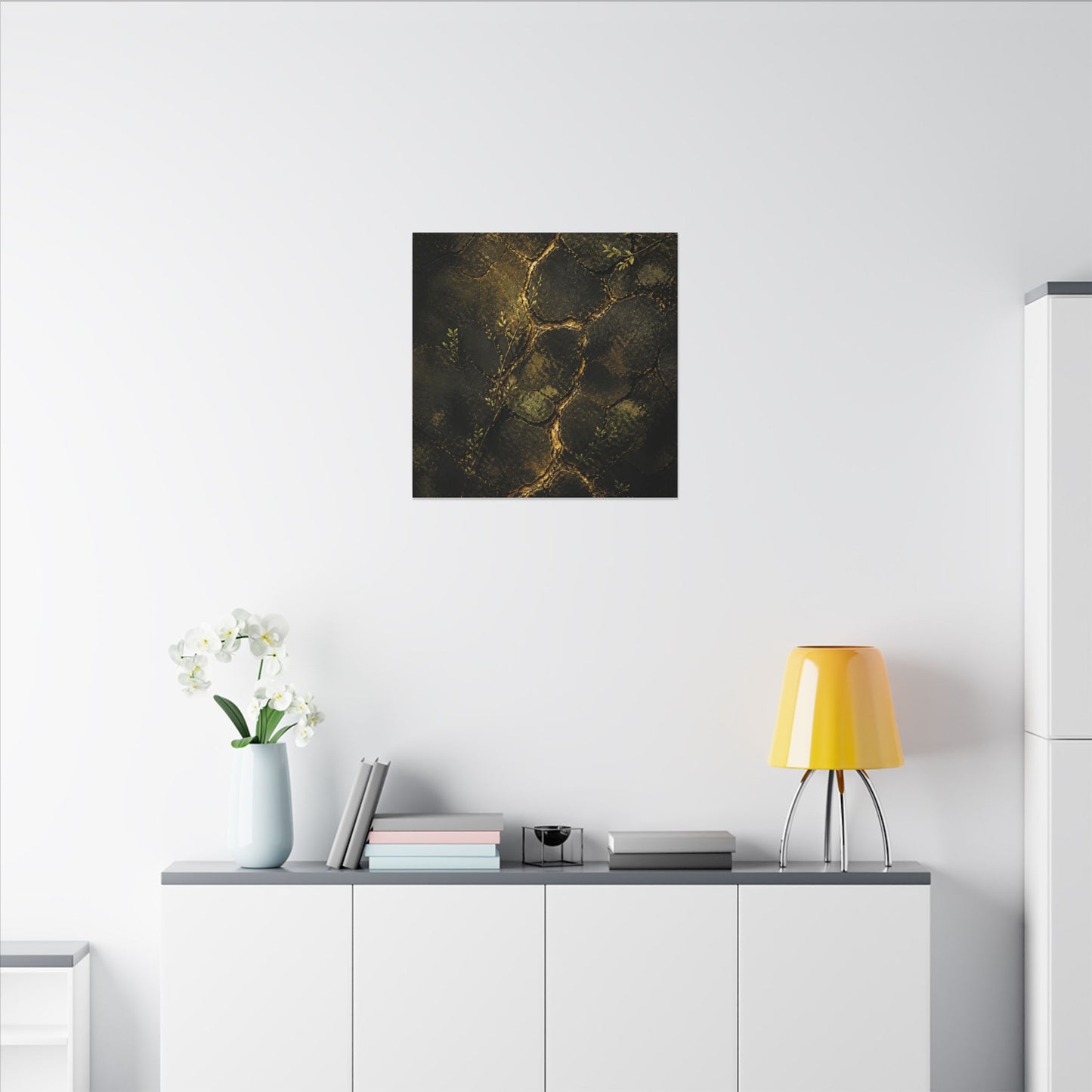 Shibui Cracked Earth Canvas Art - Dark Japandi Dark Texture
