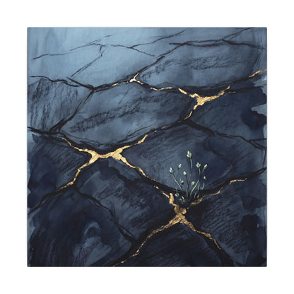Mono No Aware Cracked Earth Canvas Art - Dark Japandi Charcoal Ink