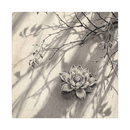 Winter Lotus Flower Sumi E Canvas Art | Contemplative Decor