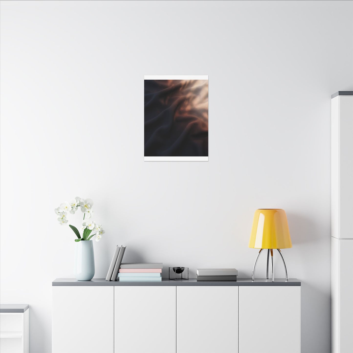 Dark Japandi Silk Drape in Dawn | Shadow Zen Canvas Art