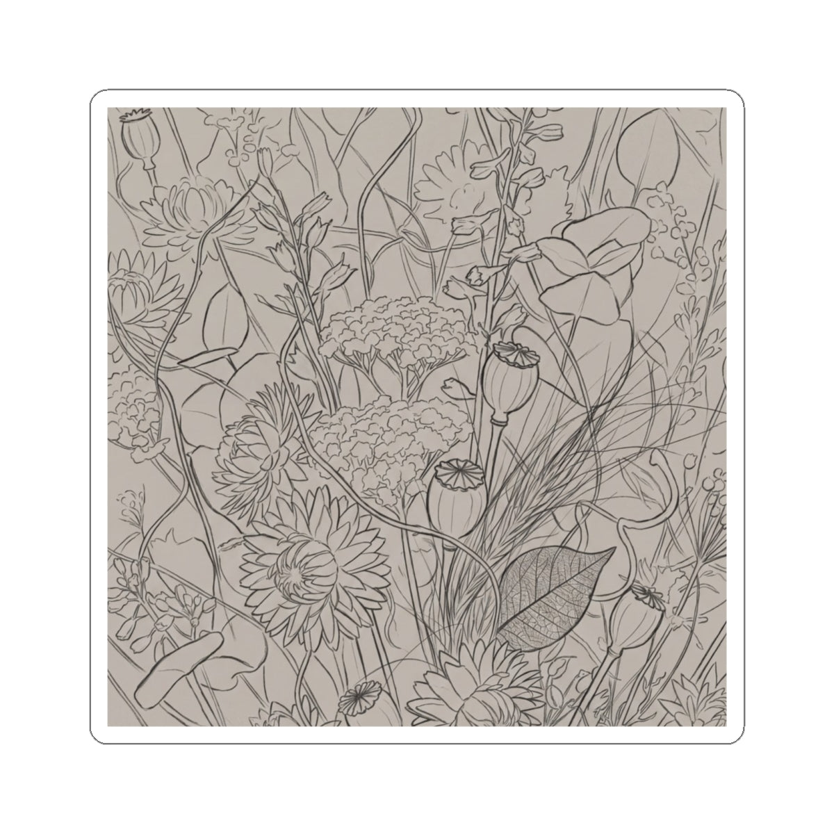 Japandi Dried Flowers in Overcast | Minimal Line Sticker