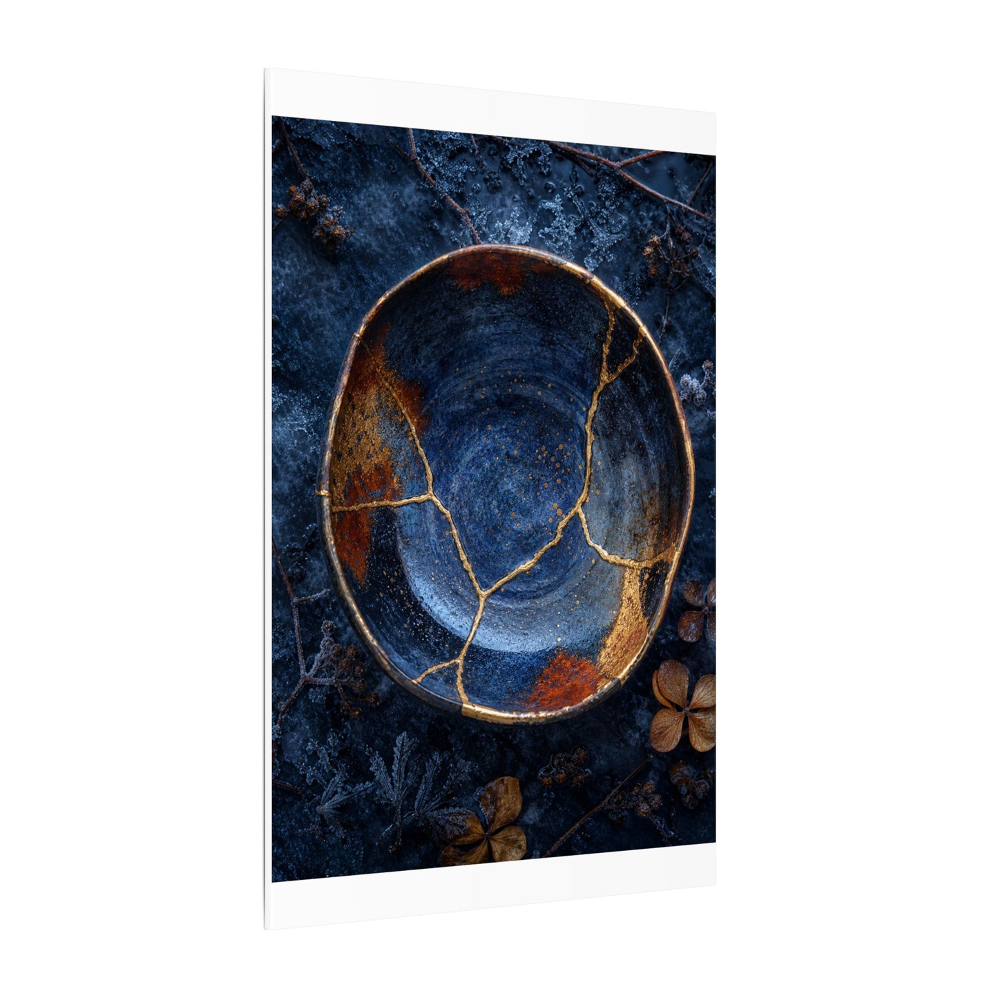 Kintsugi Ceramic Bowl in Moonlight | Crackle Gold Canvas Art