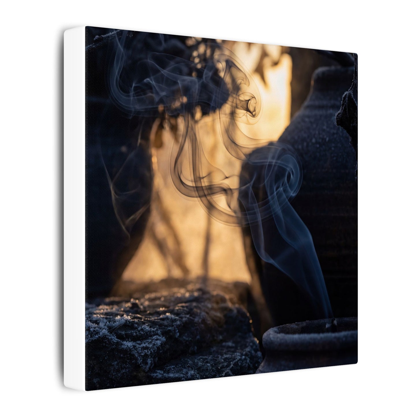 Incense Smoke Canvas Art | Winter Dark Japandi Shadow Zen Art