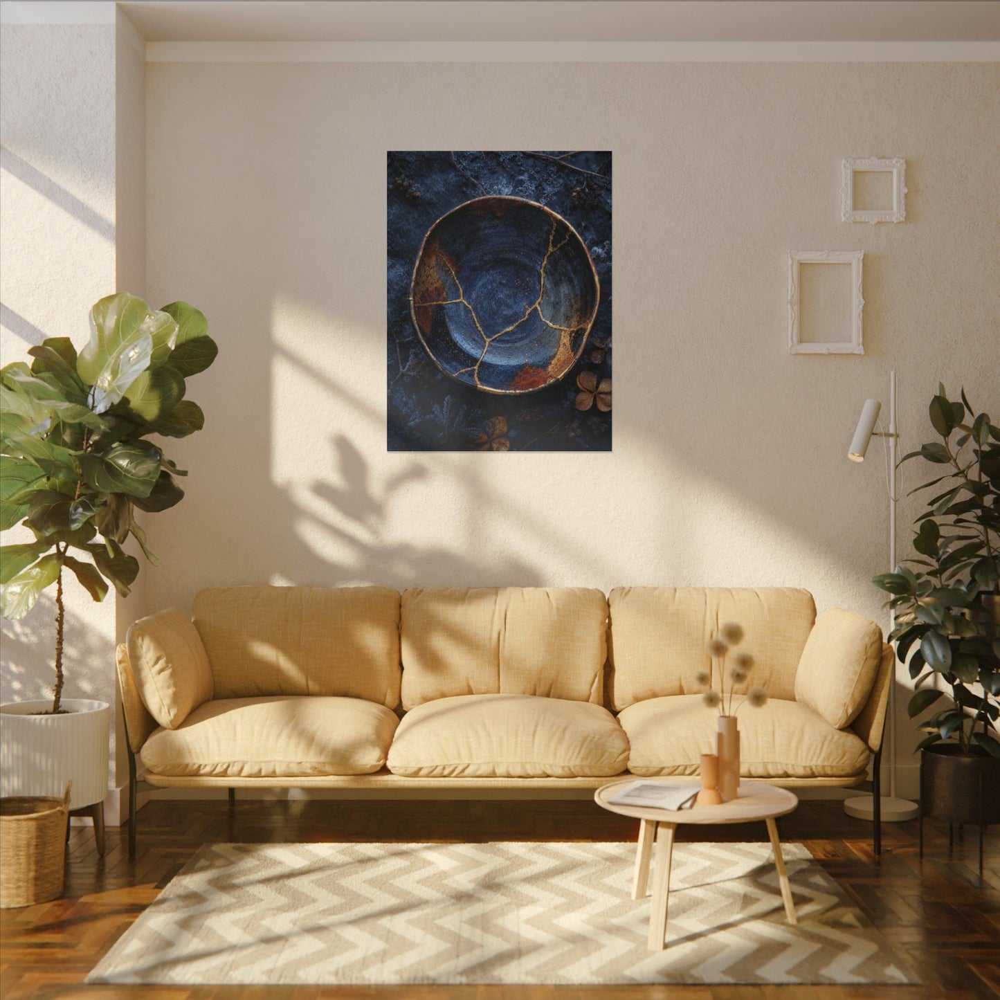 Kintsugi Ceramic Bowl in Moonlight | Crackle Gold Canvas Art