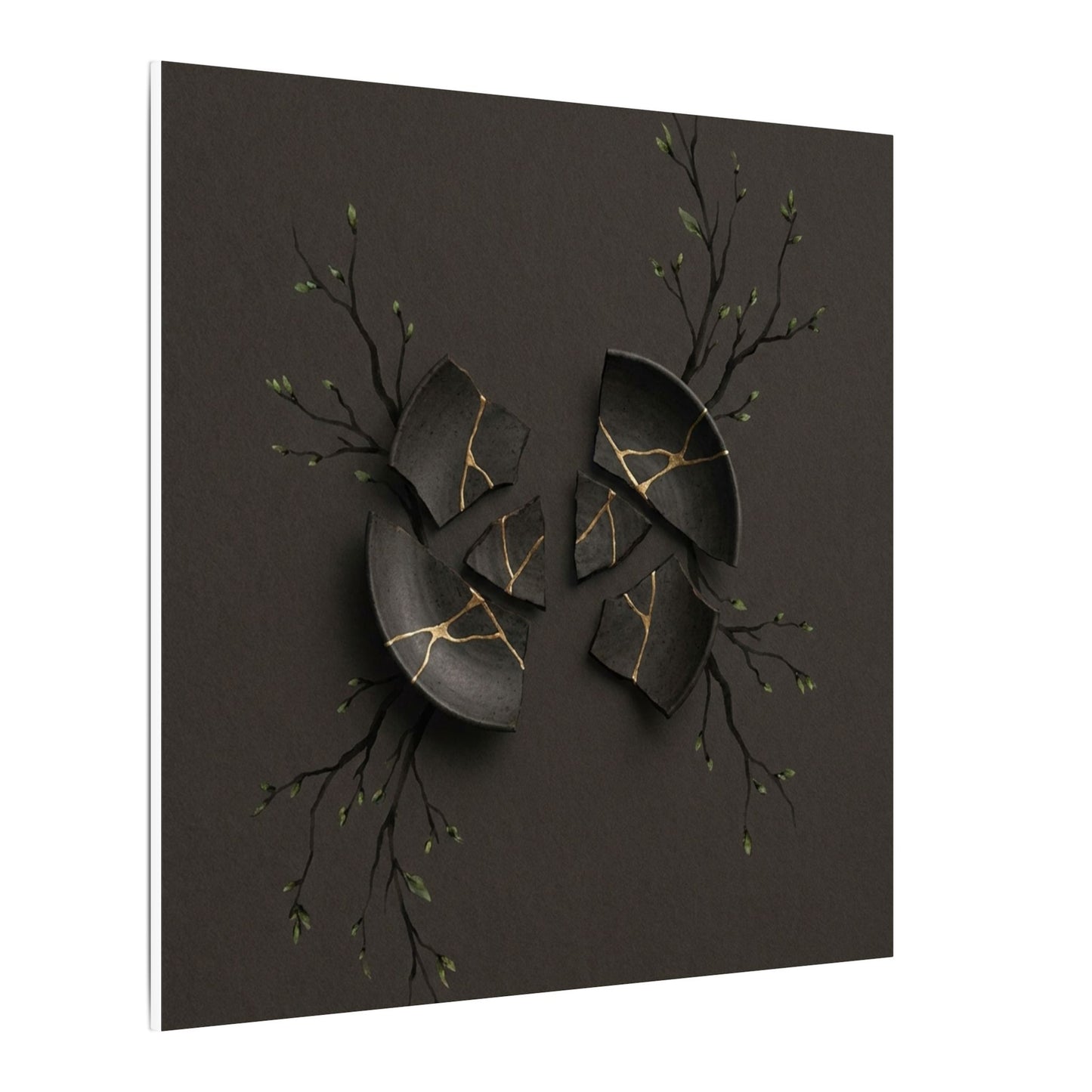 Sophisticated Broken Pottery Canvas Art - Charcoal Ink Dark Japandi