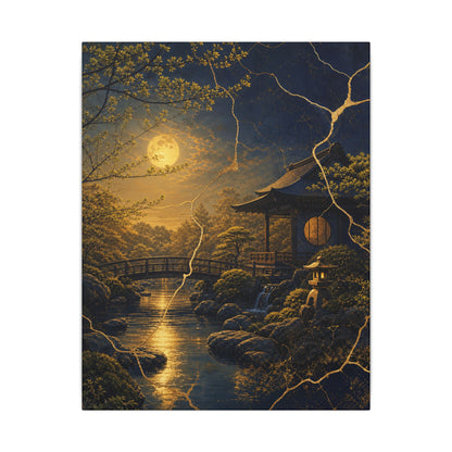 Spring Moonlit Garden Gold Vein Canvas Art | Resilient Decor