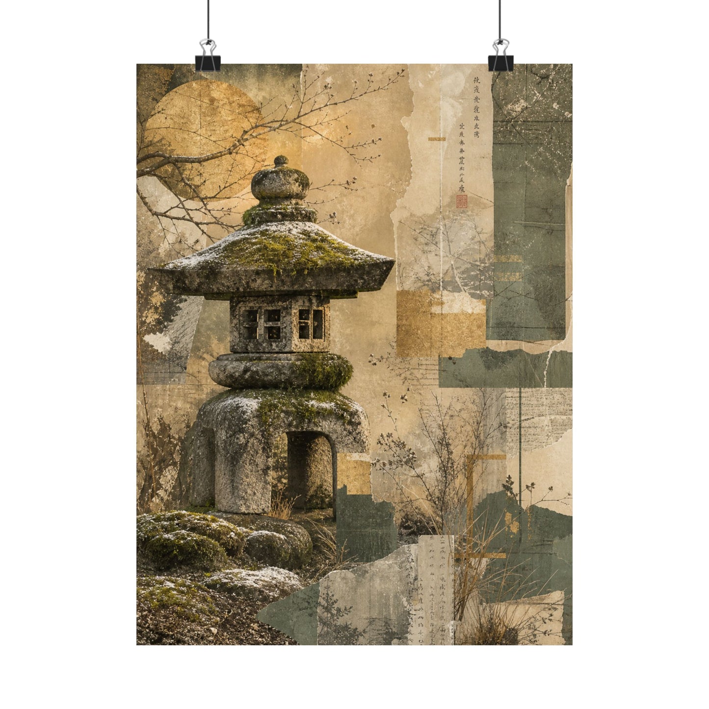 Shibui Stone Lantern Wall Art Print - Japandi Texture