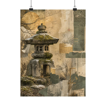 Shibui Stone Lantern Wall Art Print - Japandi Texture