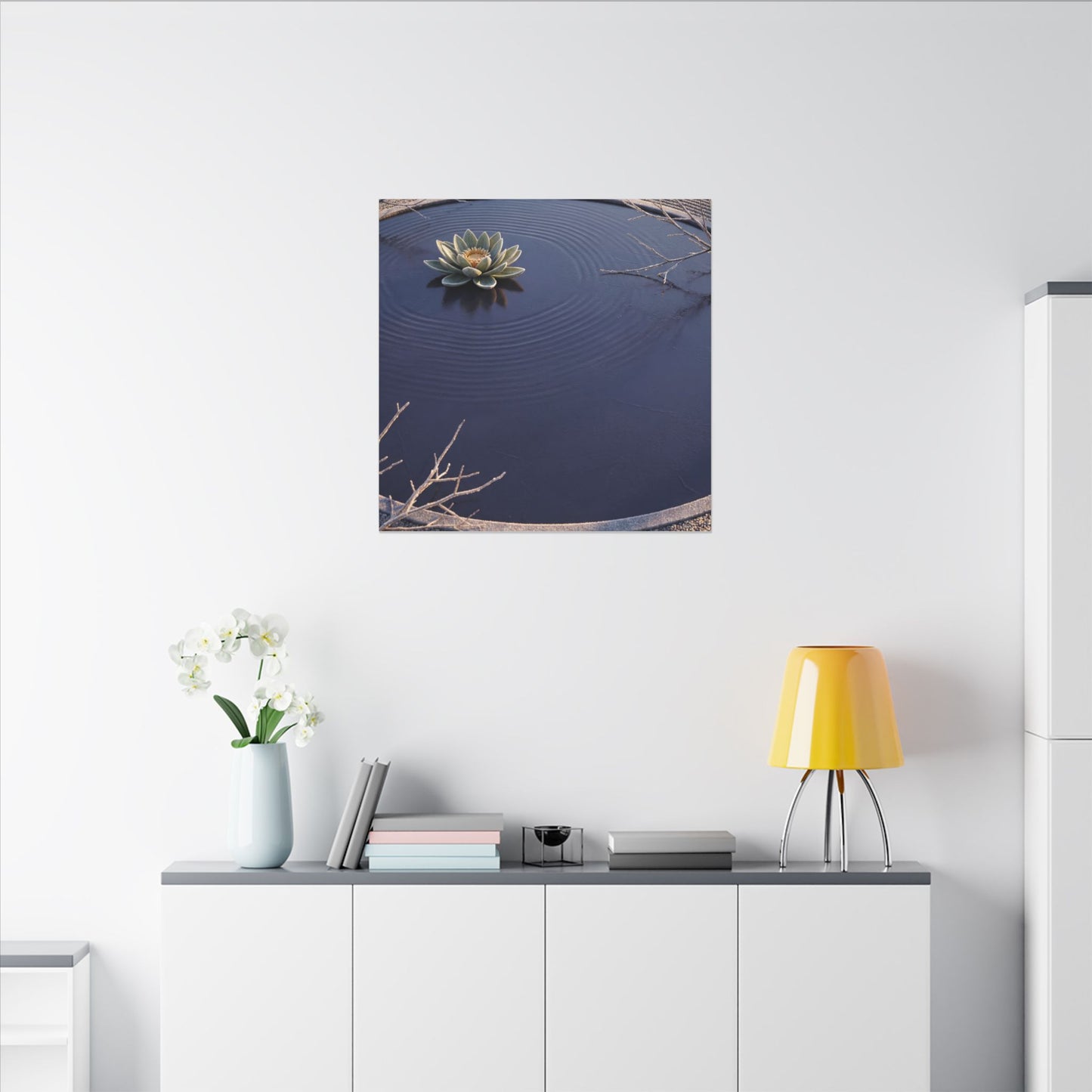 Lotus Flower Canvas Art | Winter Zen Karesansui Art