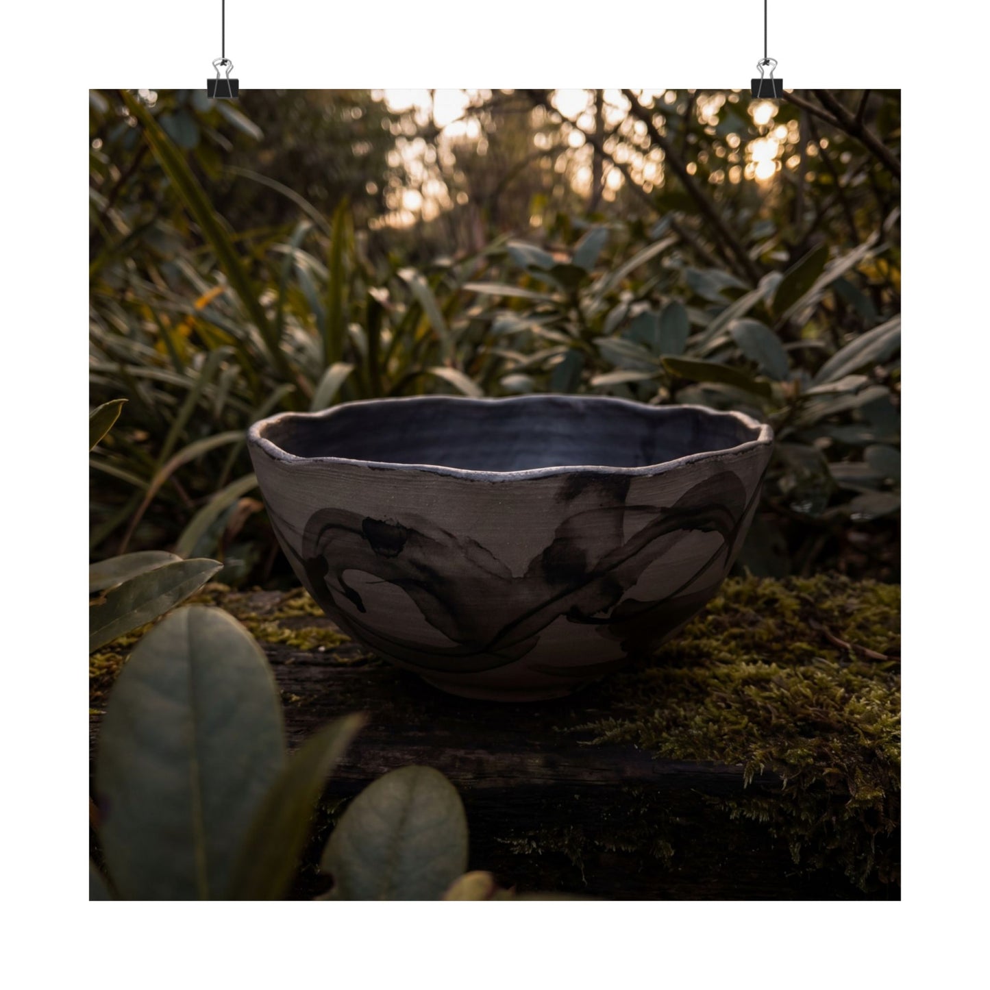 Seijaku Ceramic Bowl Wall Art Print - Dark Japandi Charcoal Ink