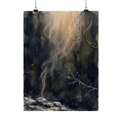 Moody Incense Smoke Wall Art Print - Charcoal Ink Dark Japandi