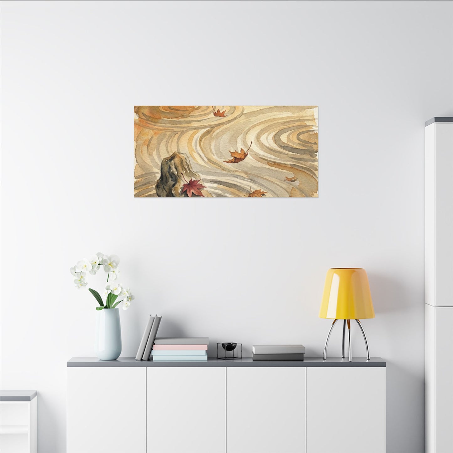 Autumn Rock Garden Watercolor Canvas Art | Neutral Decor