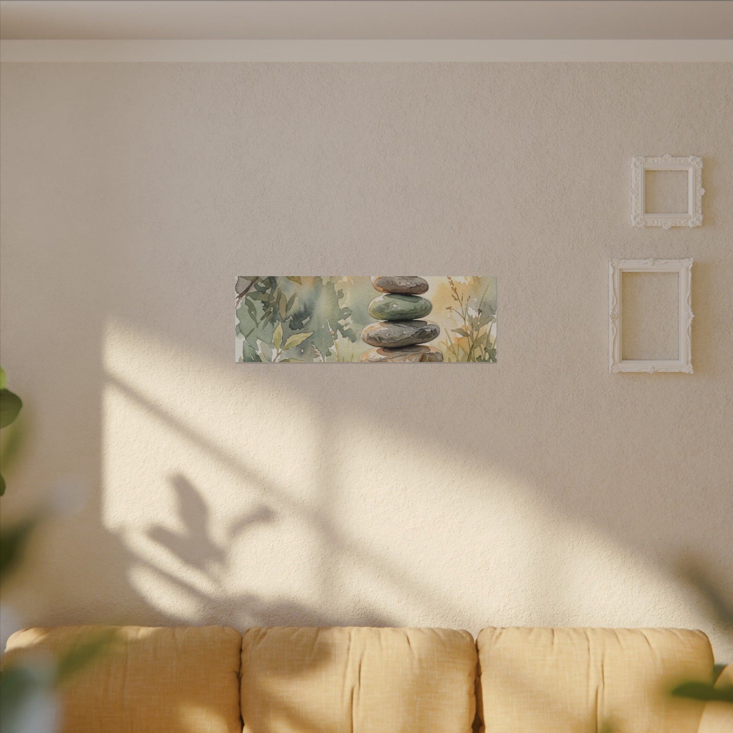Golden Hour River Stones Canvas Art - Japandi Mono No Aware