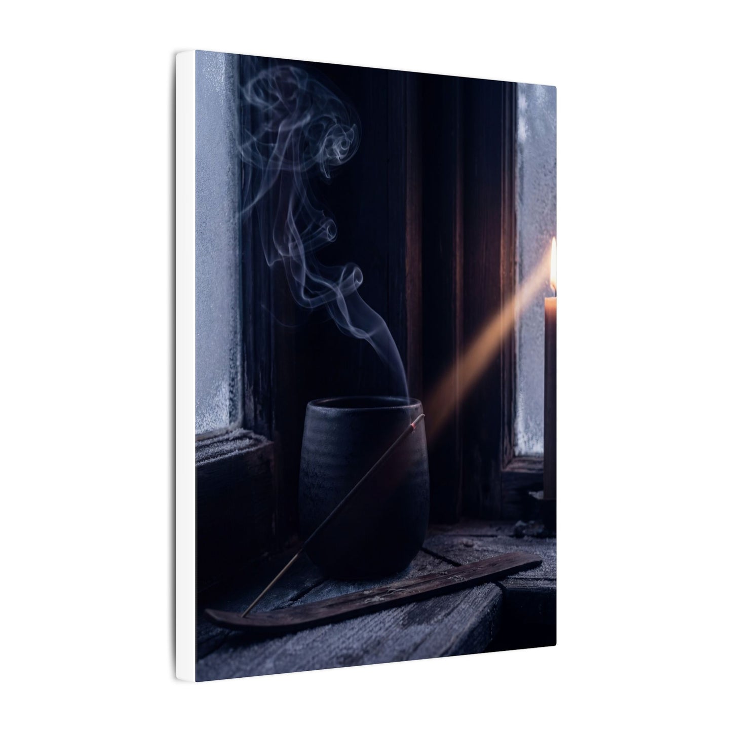 Incense Smoke Winter Canvas Art | Dark Japandi Sophisticated Design