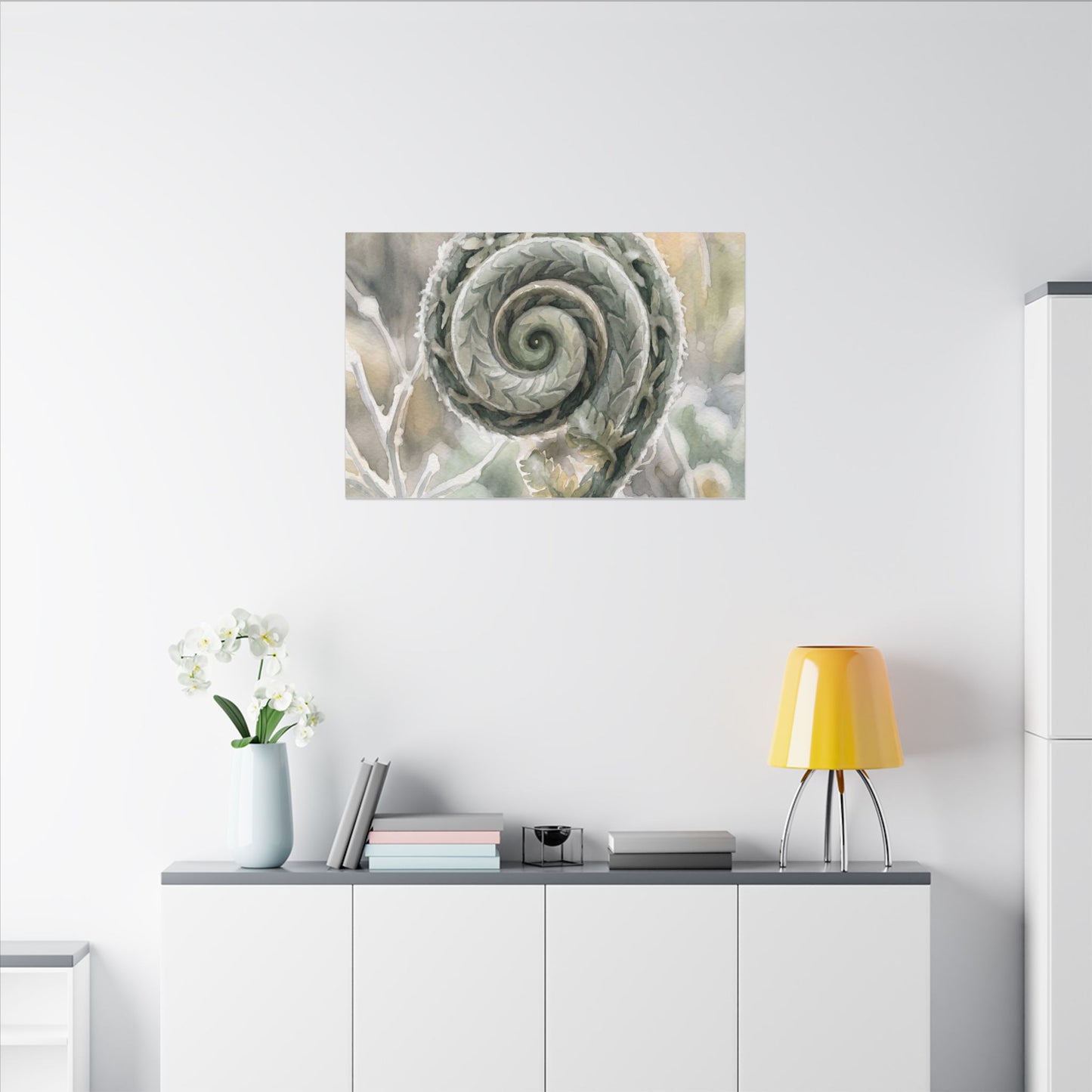 Winter Fern Unfurling Watercolor Canvas Art | Cozy Decor