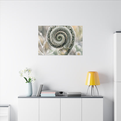 Winter Fern Unfurling Watercolor Canvas Art | Cozy Decor