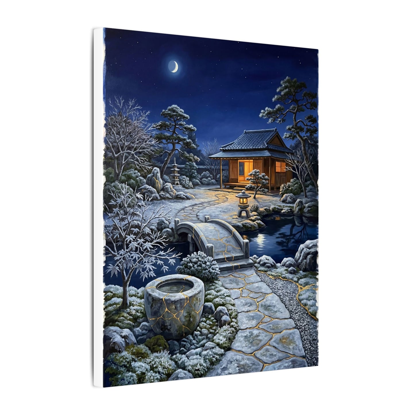 Moonlit Garden Winter Canvas Art | Kintsugi Artful Design