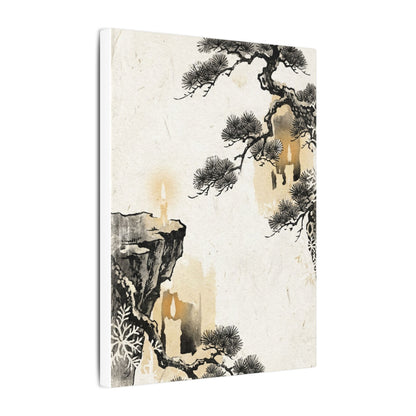Japandi Pine Tree in Candlelight | Japanese Pattern Canvas Art
