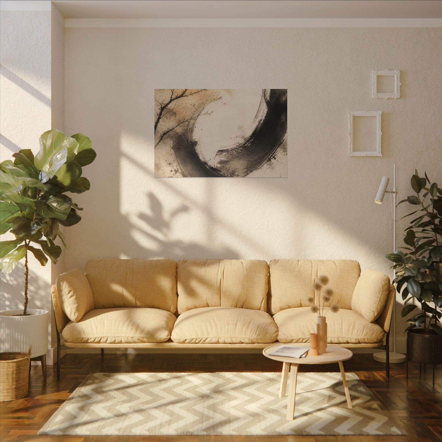 Japandi Ink Brushstroke in Golden Hour | Watercolor Canvas Art