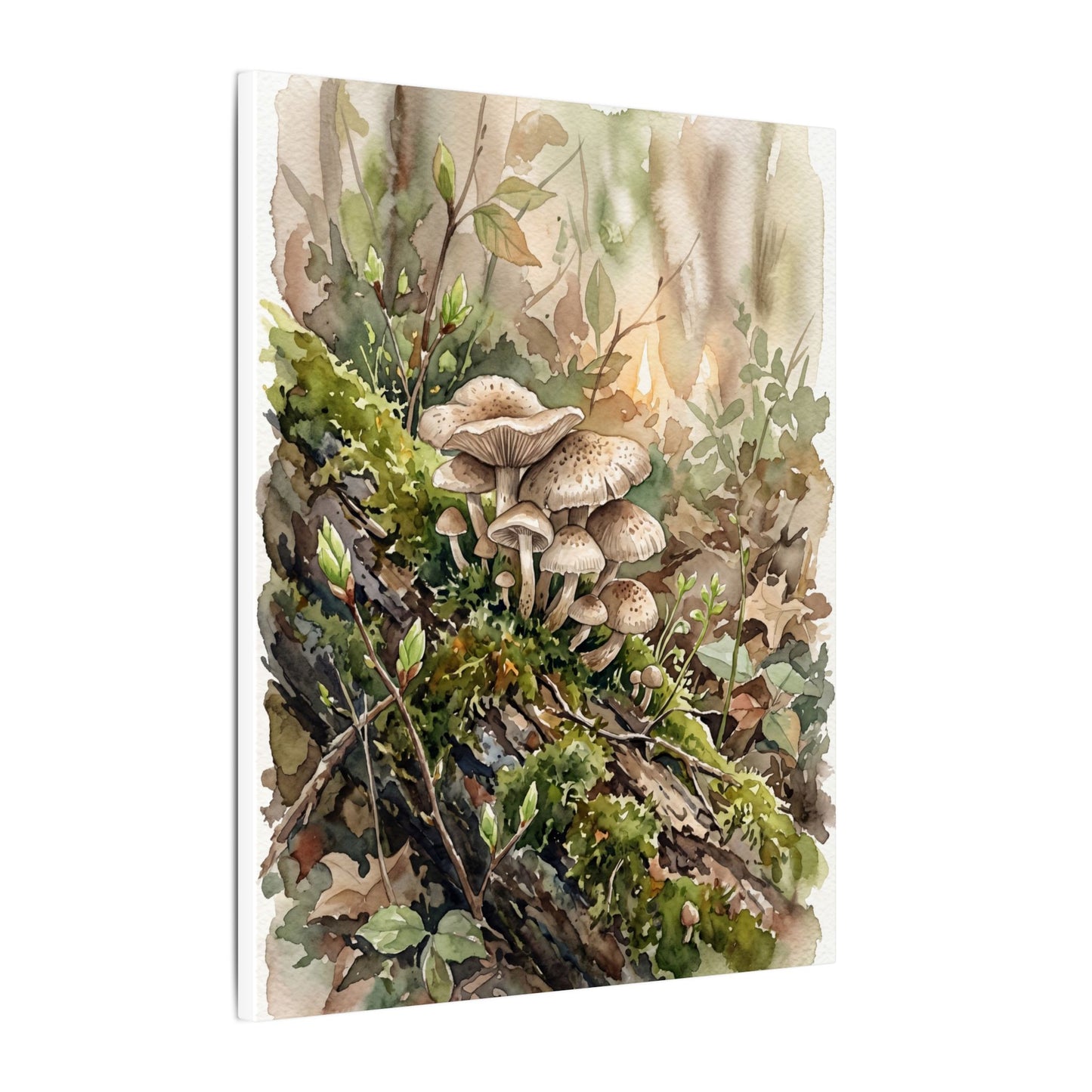 Wild Mushrooms Canvas Art | Spring Japandi Watercolor Art