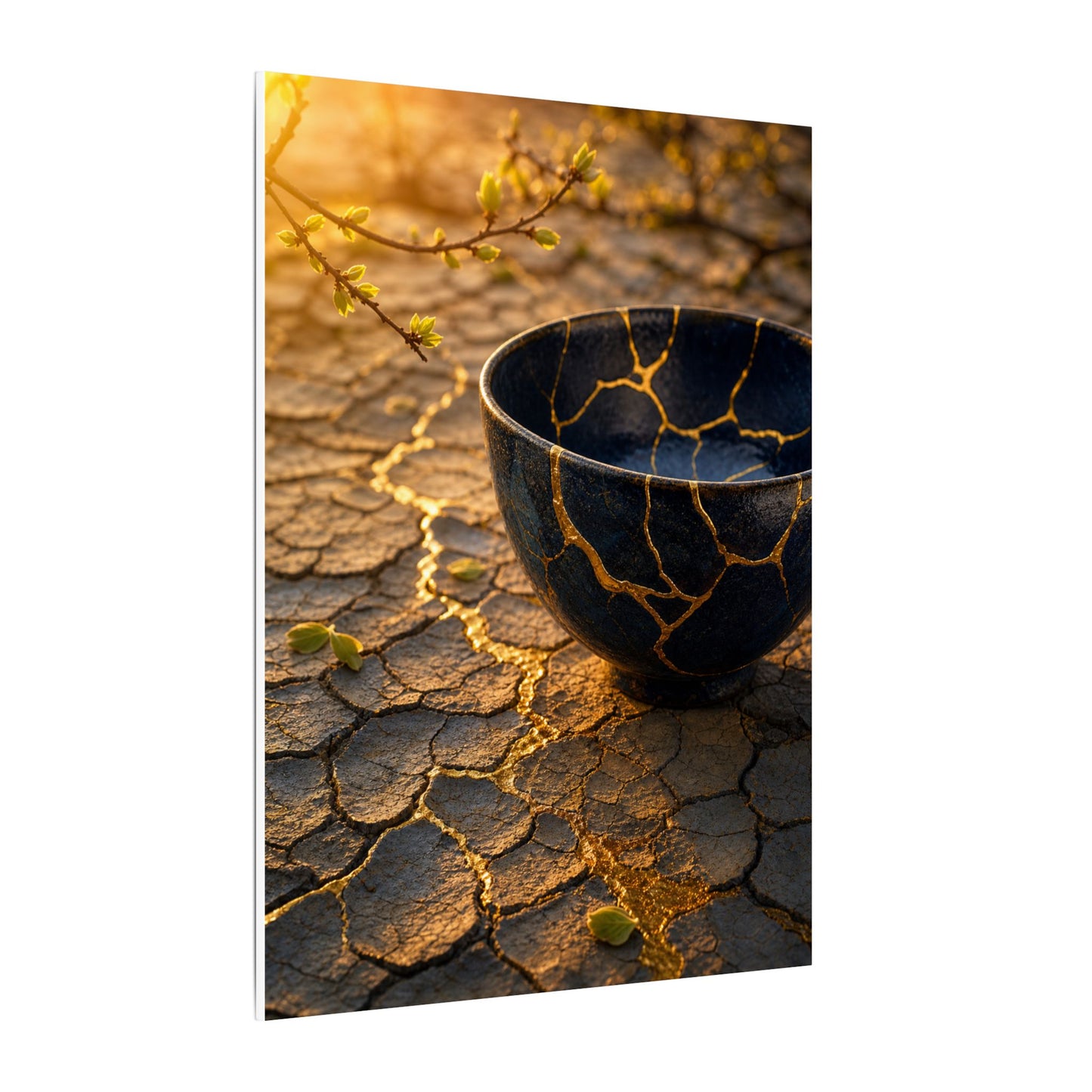 Golden Hour Cracked Earth Canvas Art - Kintsugi Fukinsei