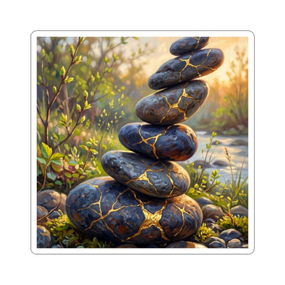 River Stones Gold Repair Sticker | Healing Kintsugi Art