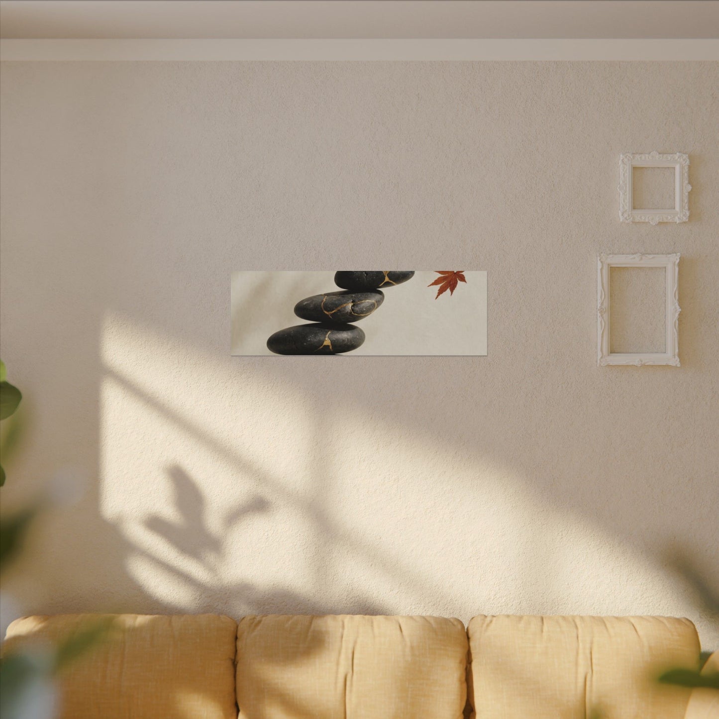 Kintsugi River Stones in Dappled | Crackle Gold Canvas Art