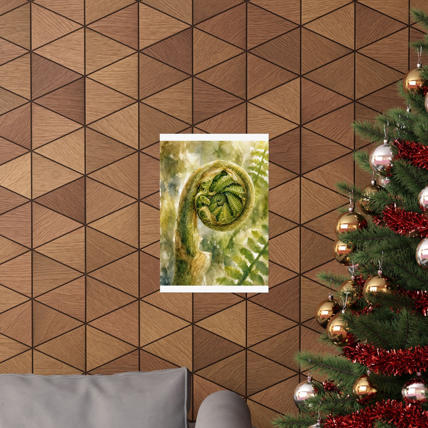 Elegant Fern Unfurling Wall Art Print - Watercolor Japandi
