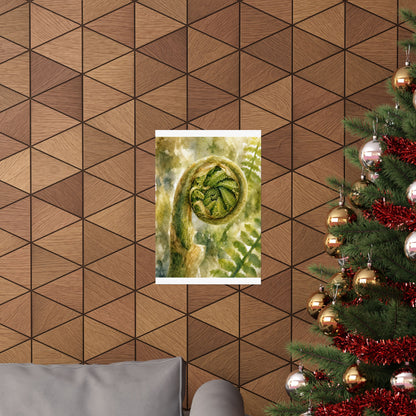 Elegant Fern Unfurling Wall Art Print - Watercolor Japandi