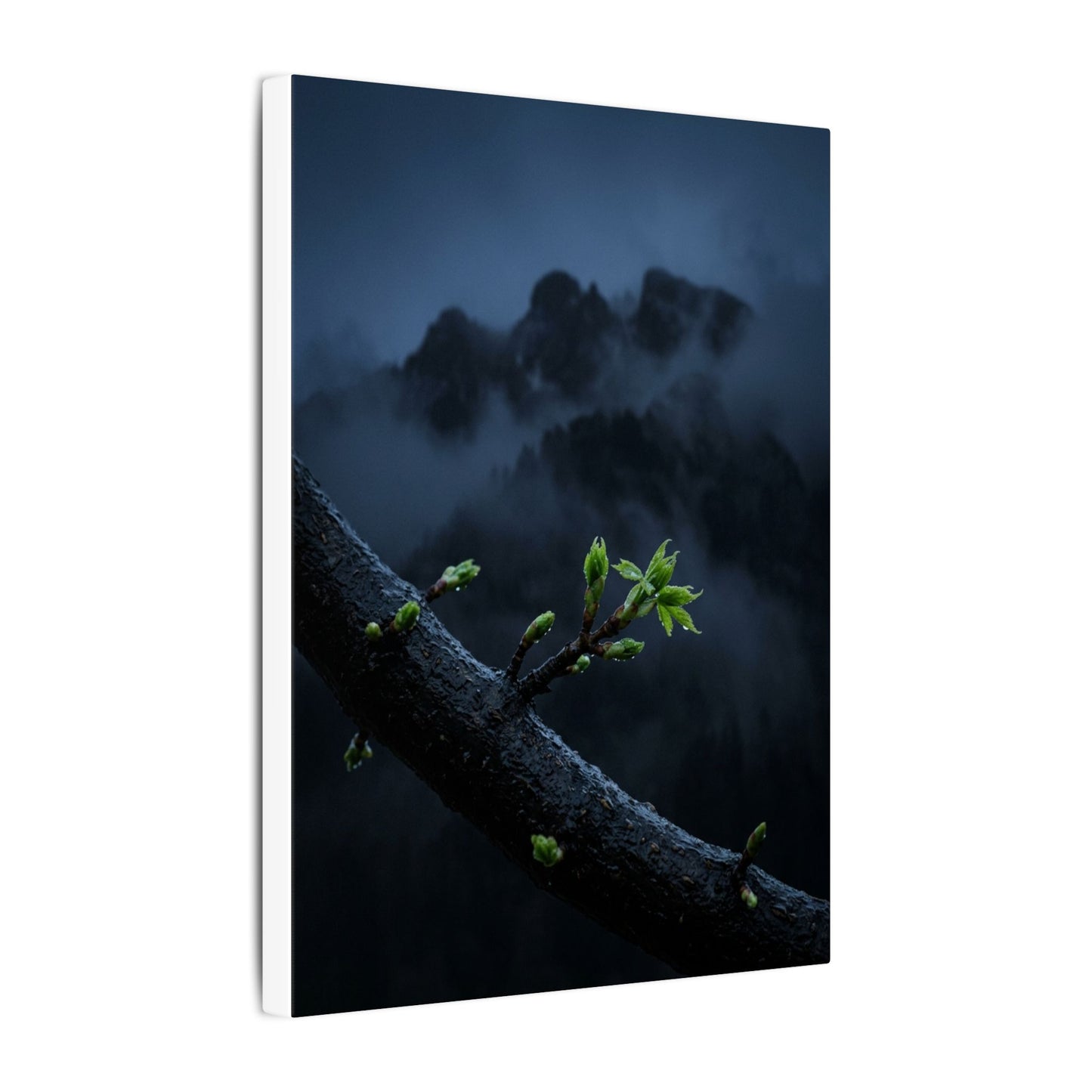 Moonlight Mountain Mist Canvas Art - Dark Japandi Kanso