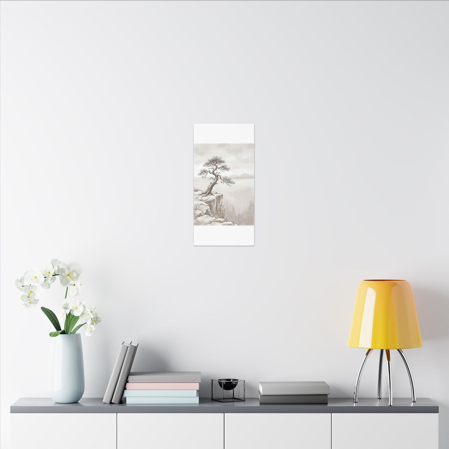 Neutral Pine Tree Canvas Art - Minimal Line Japandi
