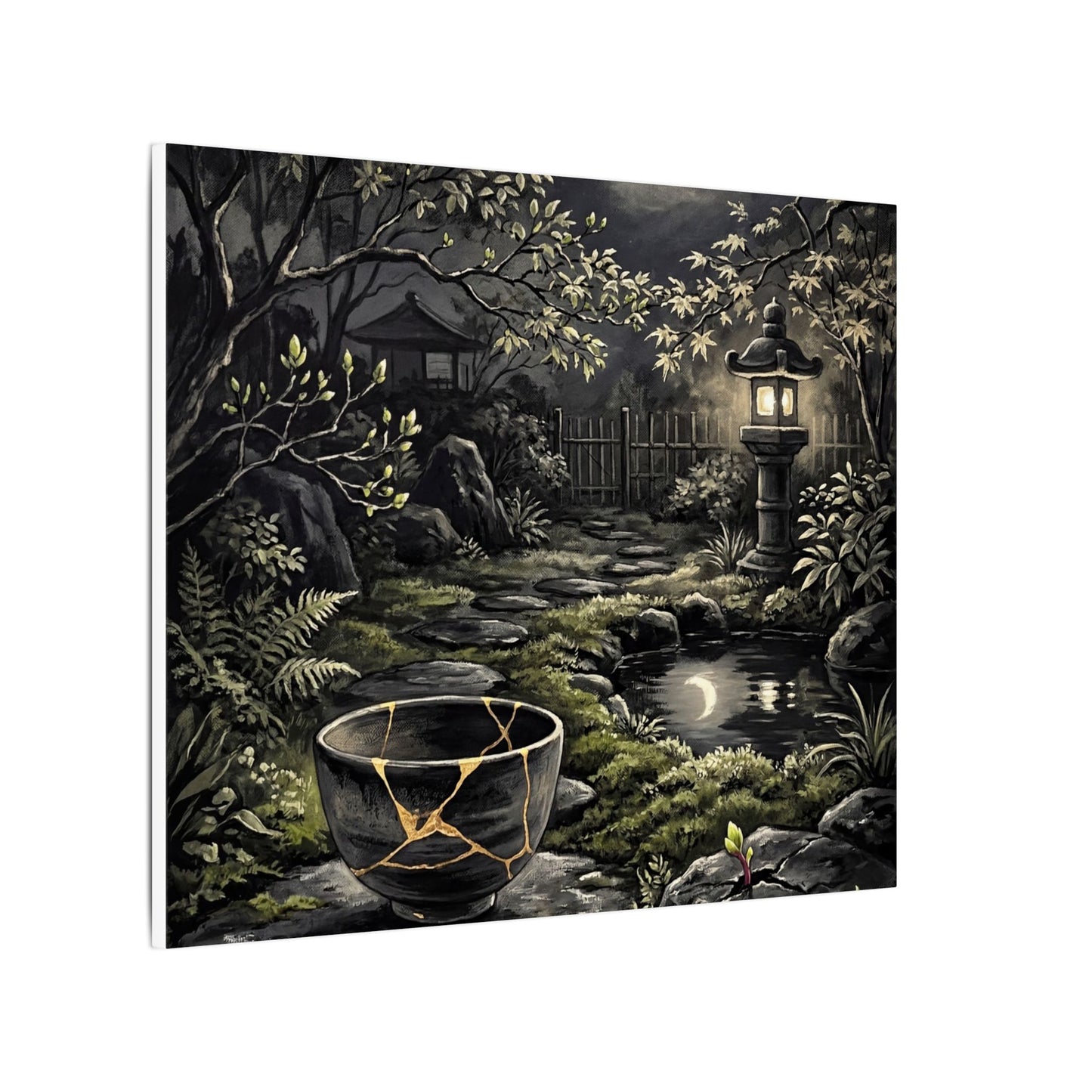 Kintsugi Moonlit Garden in Dappled | Gold Repair Canvas Art