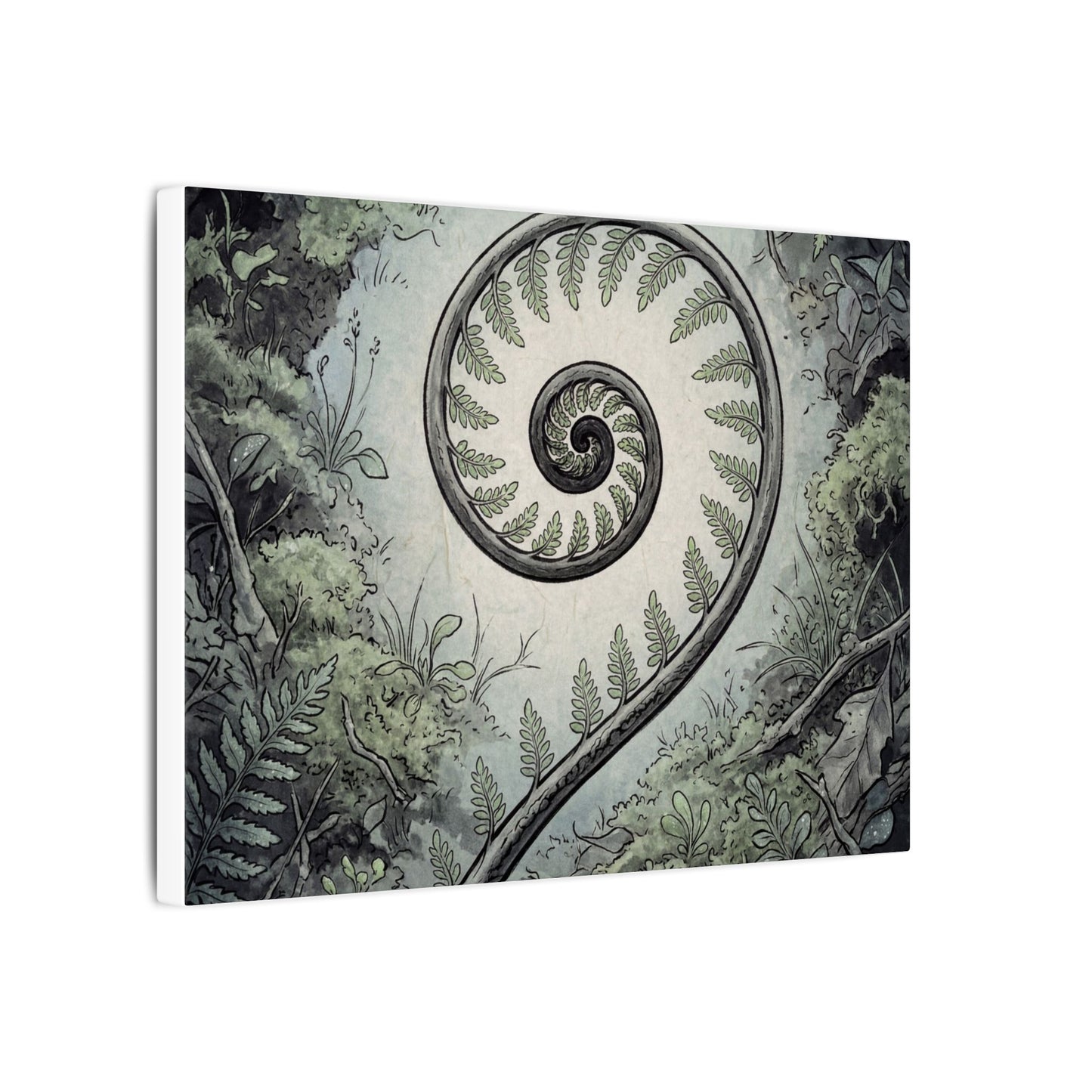 Zen Fern Unfurling in Dawn | Ukiyo E Inspired Canvas Art