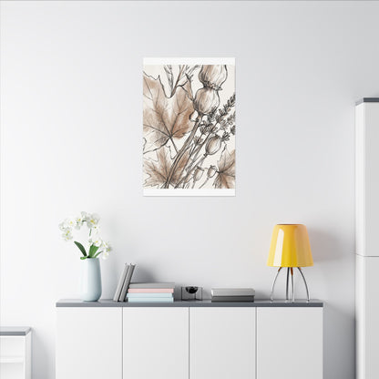 Neutral Dried Flowers Canvas Art - Minimal Line Japandi