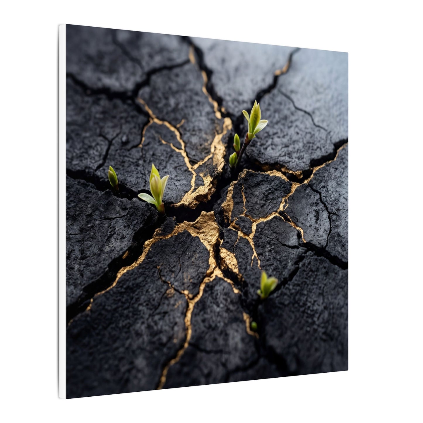 Ma Cracked Earth Canvas Art - Dark Japandi Charcoal Ink