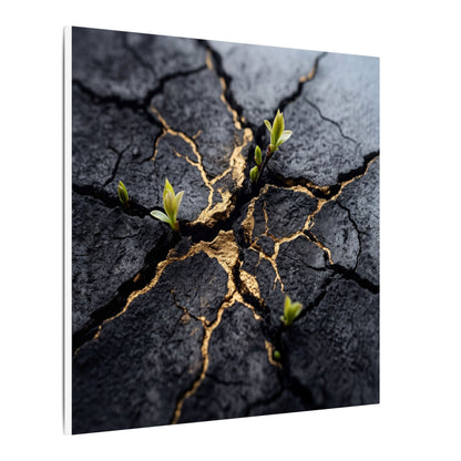 Ma Cracked Earth Canvas Art - Dark Japandi Charcoal Ink